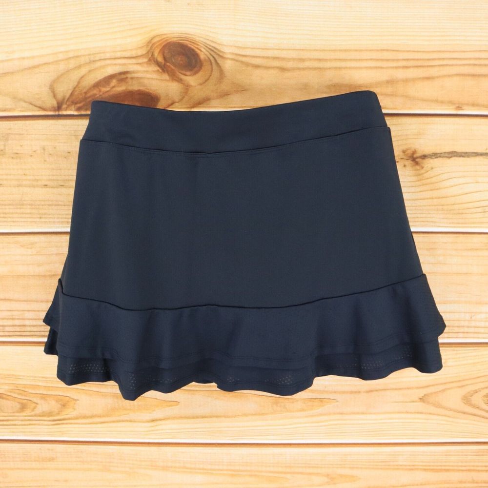 Grand Slam Short Skort Womens Size L Black Multilayer STRETCH Polyester‎ Ruffles